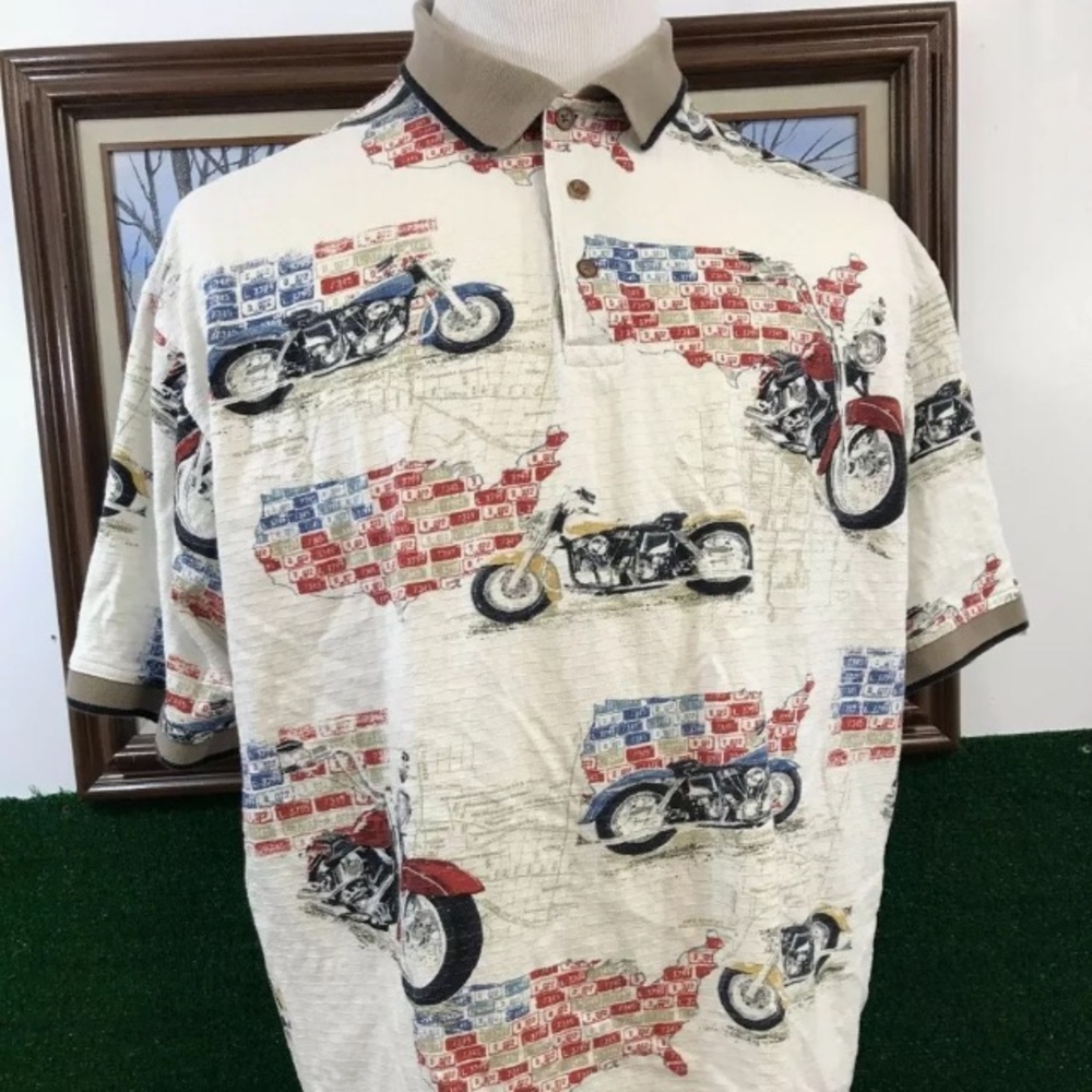 American Summer Polo Shirt Patriotic Motorcycle XL